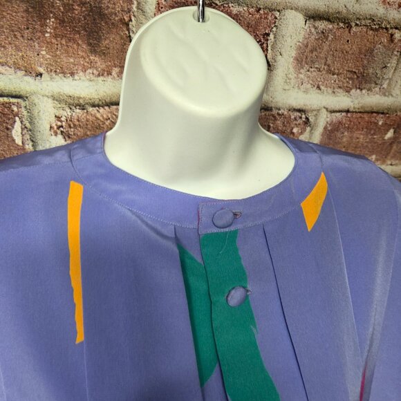 Geometric Abstract Dress XL | Purple Blue Button Down Artsy Boho Festival Indie - Picture 4 of 5